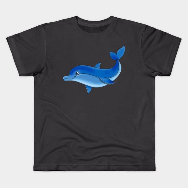cheerful blue cartoon dolphin Kids T-Shirt by sonaart
